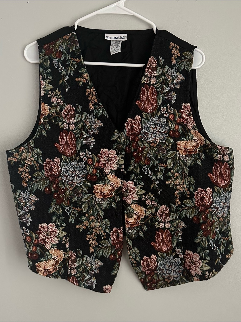 Vintage XL tapestry vest white stag women’s floral top